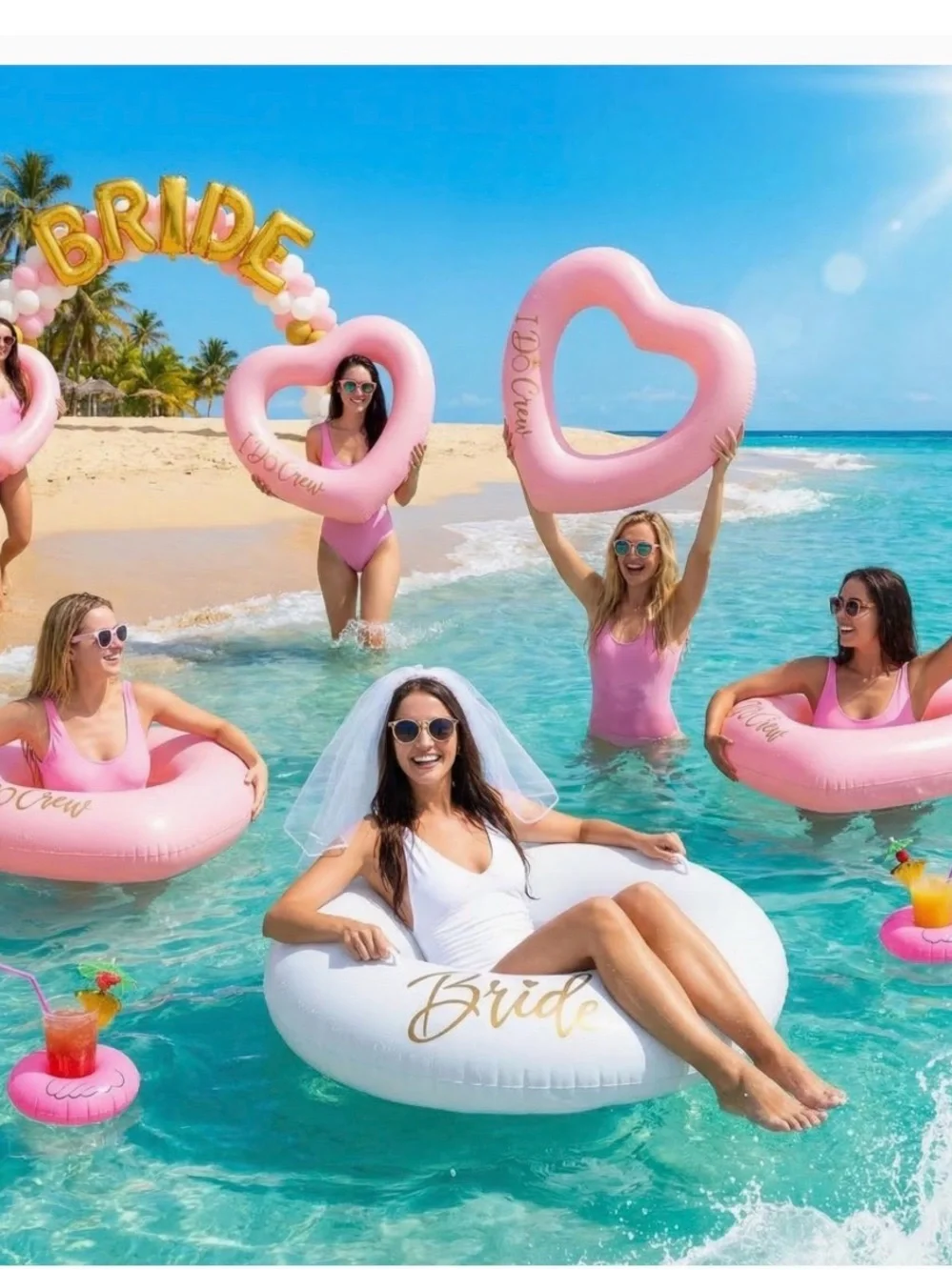 Bride and I Do Crew Pink & White Bachelorette Pool Float Set